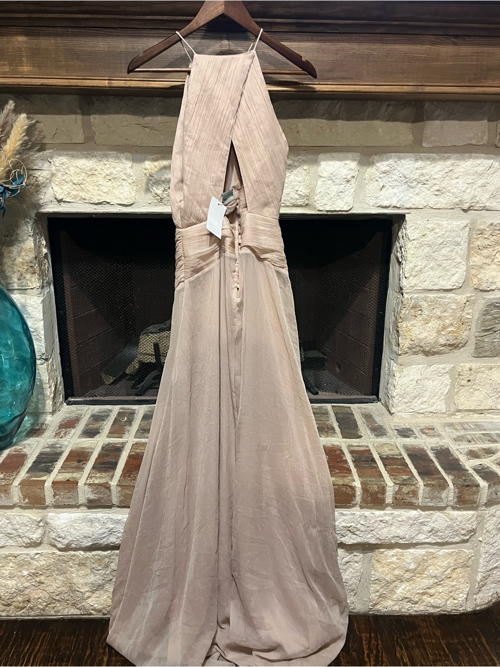 ASOS DESIGN Pink Blush Pinny Formal Chiffon Maxi Dress Gown Size 4 - Picture 5 of 13